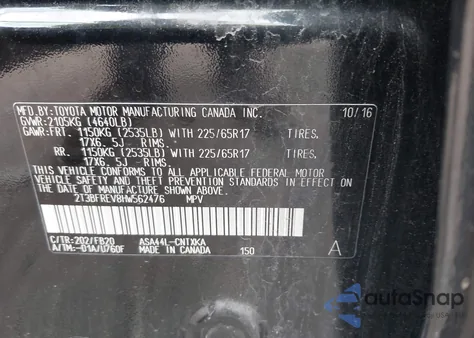 2017 Toyota Rav4 Le z USA, uszkodzony, nr VIN 2T3BFREV8HW562476